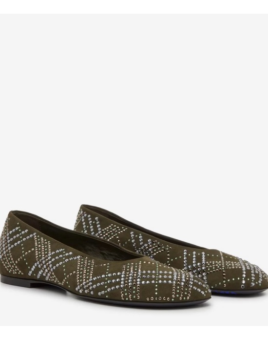 Burberry Shoes - Burberry Olive Studded Plaid Inspired Women's Ballet Flats